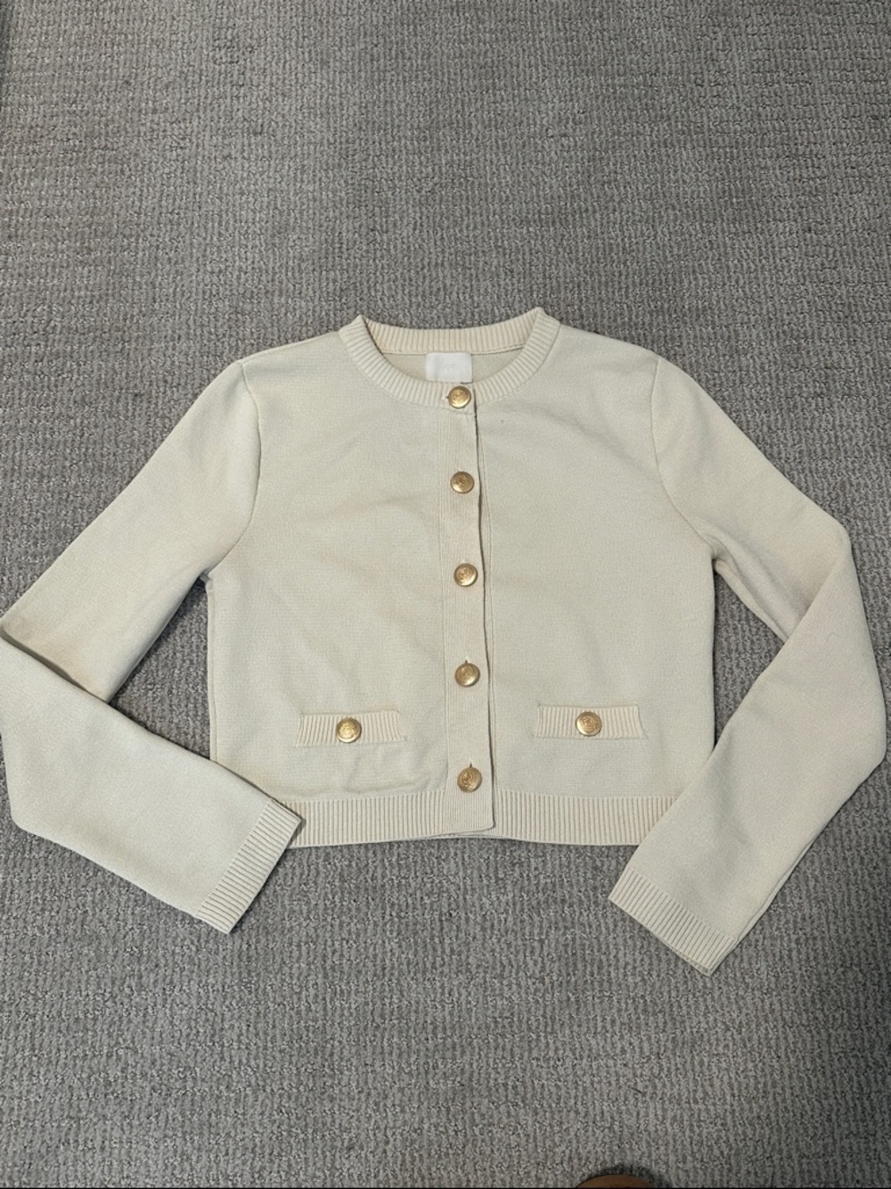 H&M Cream Button-Front Cropped Cardigan